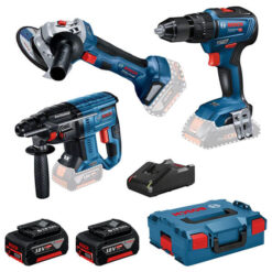 Kit Bosch GWS 18V-7 + GBH 18V-21 + Taladro GSB 18V-55 + 2 Baterías 4 Ah + Cargador Gal 18V-40