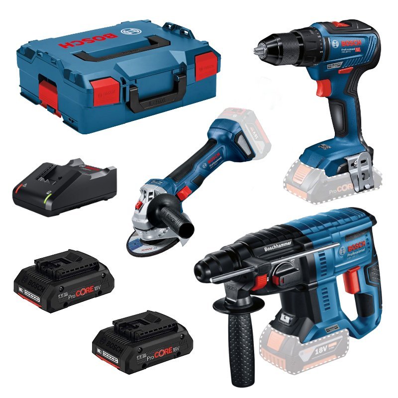 Set PROFESIONAL: Taladro BOSCH GSB 18V-55 + Amoladora BOSCH GWS