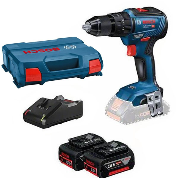 Bosch Professional AMPShare 18V Taladro atornillador percutor de batería  GSB 18V-55 (18 V, 2 baterías, 2 Ah - 4 Ah, 55 Nm, Incluye 2 baterías 2/4h y  maletín)